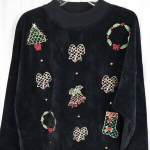 Made Expressly for Bloomingdales Womens Large Black Velour Christmas Top Vintage